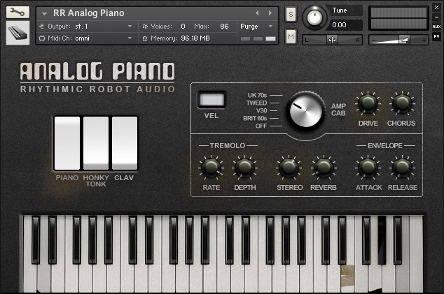Analogue Piano Kontakt instrument front panel UI