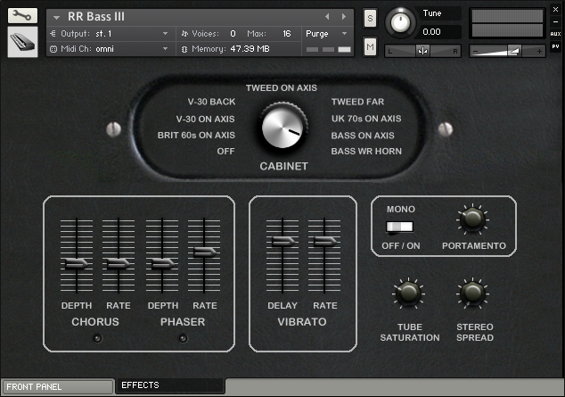 Bass III Kontakt bass instrument rear panel