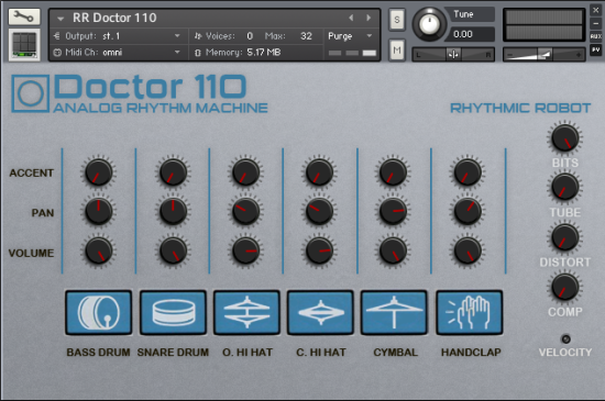 Doctor 110 Kontakt drum machine front panel UI