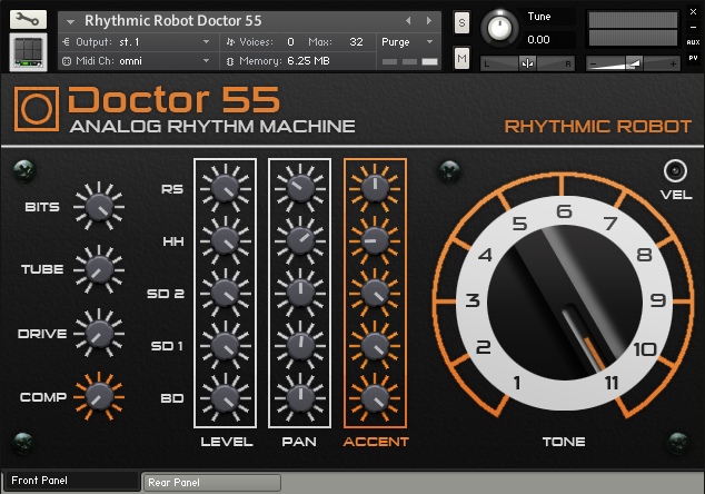 DR55 Kontakt drum machine front panel UI
