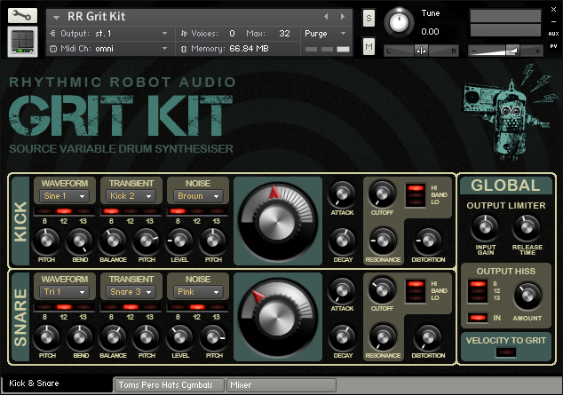 Grit Kit vintage Kontakt instrument front panel user interface