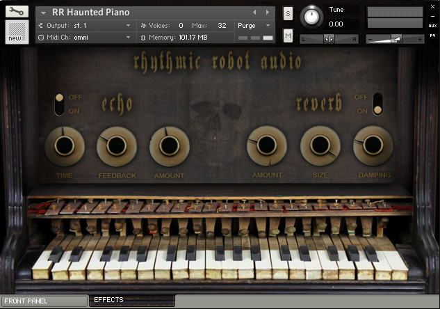 Toy piano Kontakt instrument rear panel UI