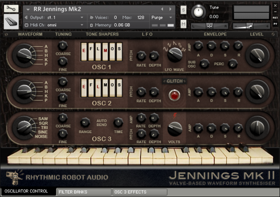 Jennings Mk 2 vintage Kontakt synth front panel