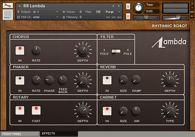 Lambda Kontakt synth rear panel UI