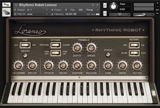 The front-panel Kontakt interface for Lorenzo, sampled from an Italian reed organ.