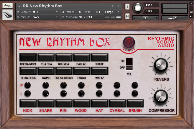 New Rhythm Box Kontakt drum machine front panel UI