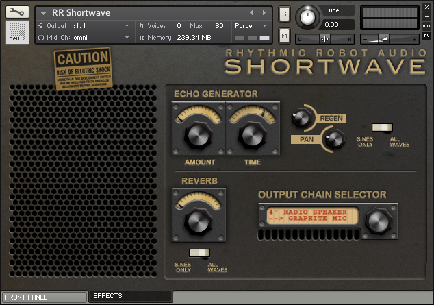 Kontakt Synth Shortwave rear panel user interface