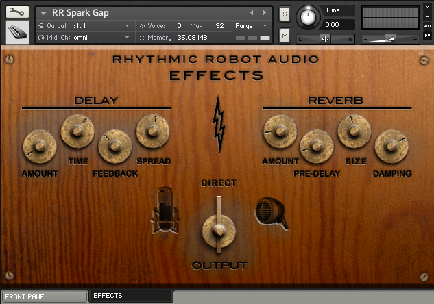 Spark Gap Kontakt synth rear panel UI