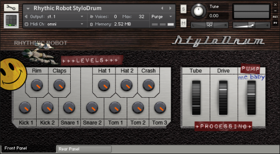 Stylodrum Kontakt drum machine front panel UI