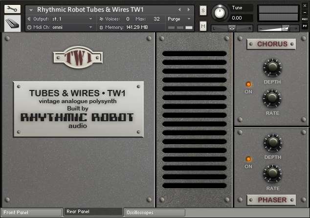 Tubes and Wires Kontakt instrument rear panel