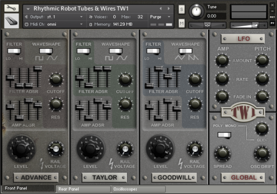 Tubes and Wires Kontakt synth front panel UI