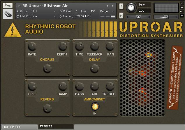 Rear panel of Uproar for Kontakt - a distortion-based Kontakt instrument