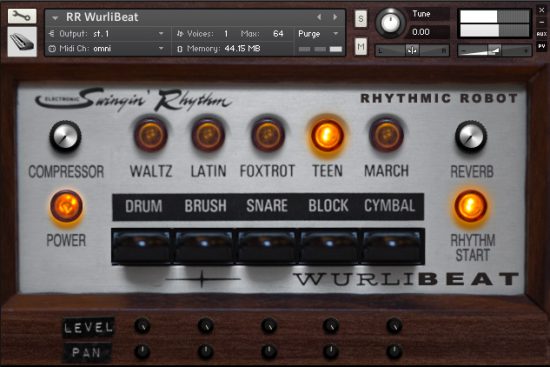 Wurlibeat Kontakt drum machine front panel UI