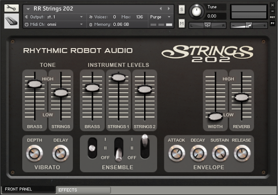 Strings 202 Kontakt instrument front panel UI